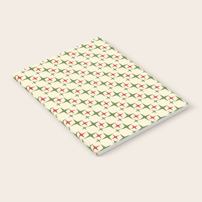 Atomic Christmas Mid Century Modern Stars Retro Xmas Red Green and Cream Small Pattern Notebook Gallery Image 1
