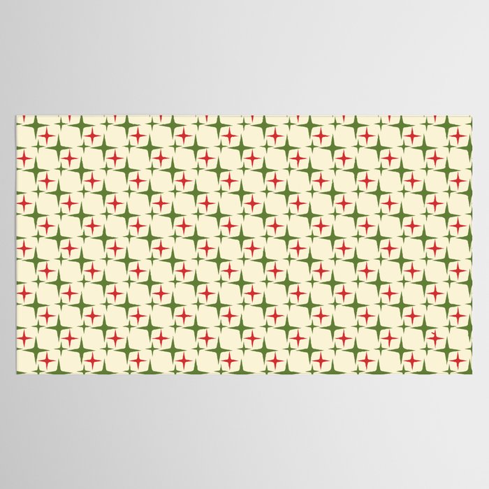 Atomic Christmas Mid Century Modern Stars Retro Xmas Red Green and Cream Small Pattern Tablecloth Gallery Image 2