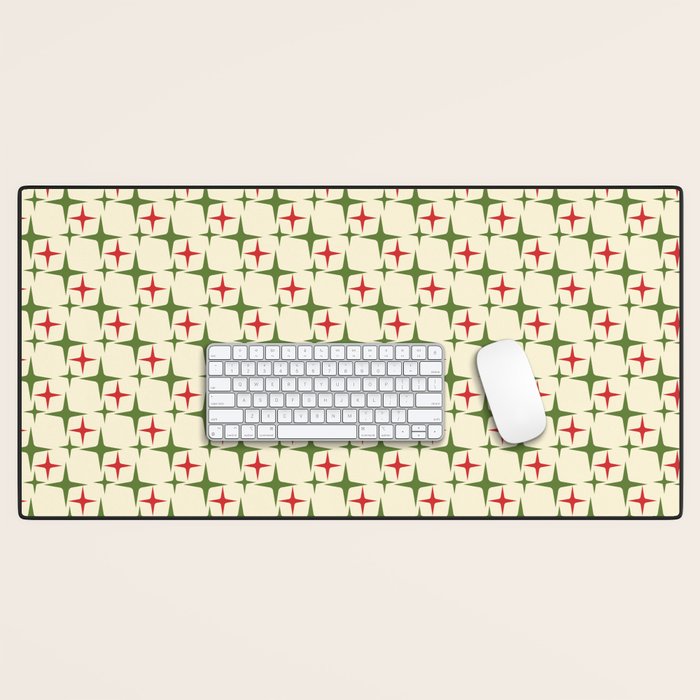 Atomic Christmas Mid Century Modern Stars Retro Xmas Red Green and Cream Small Pattern Desk Mat Gallery Image 1