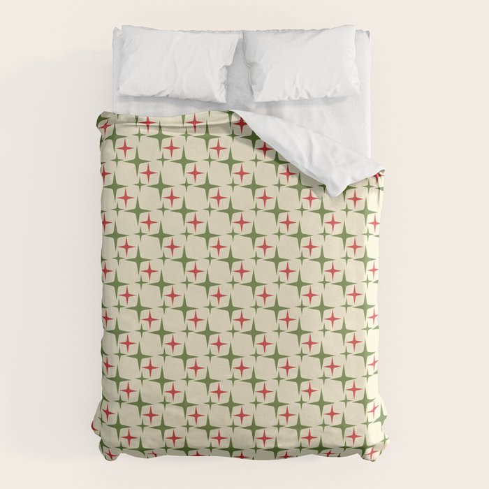 Atomic Christmas Mid Century Modern Stars Retro Xmas Red Green and Cream Small Pattern Duvet Cover Gallery Image 6