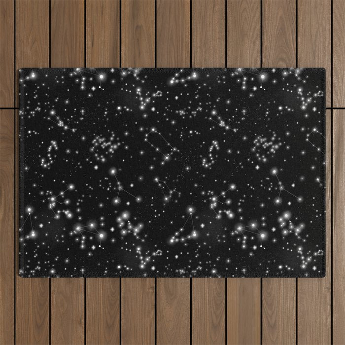 Black Galaxy Constellation Star Pattern Outdoor Rug Gallery Image 1