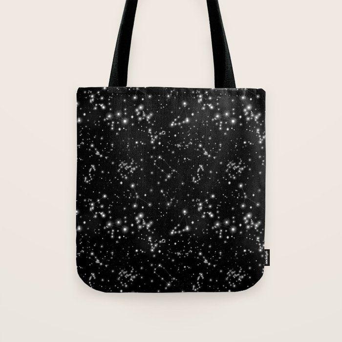 Black Galaxy Constellation Star Pattern Tote Bag Gallery Image 1