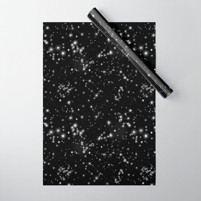 Black Galaxy Constellation Star Pattern Wrapping Paper Gallery Image 1