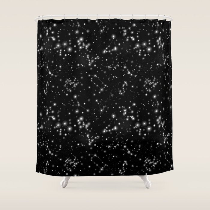 Black Galaxy Constellation Star Pattern Shower Curtain Gallery Image 1
