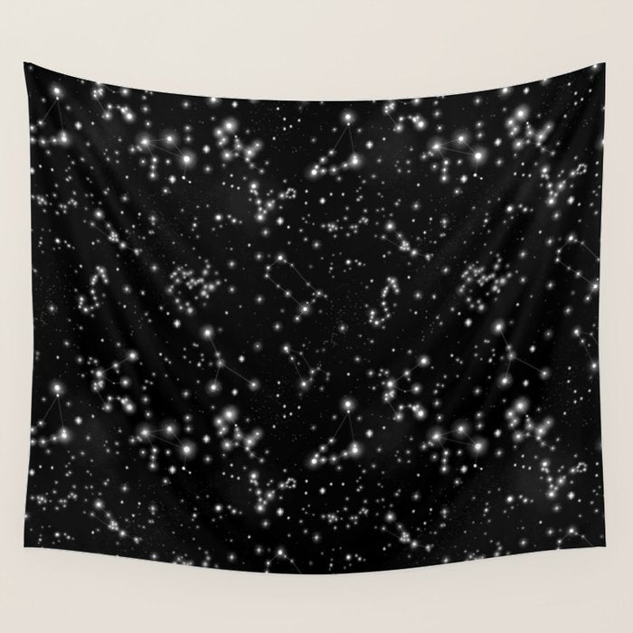 Black Galaxy Constellation Star Pattern Wall Tapestry Gallery Image 1