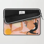 Tropical Yoga, Bohemian Woman Cat Pet Monstera Watercolor Painting, Blonde Quirky Illustration Laptop Sleeve Gallery Image 2