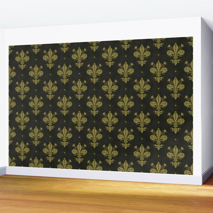 Fleur De Lis In Rich Green Wall Mural Gallery Image 2