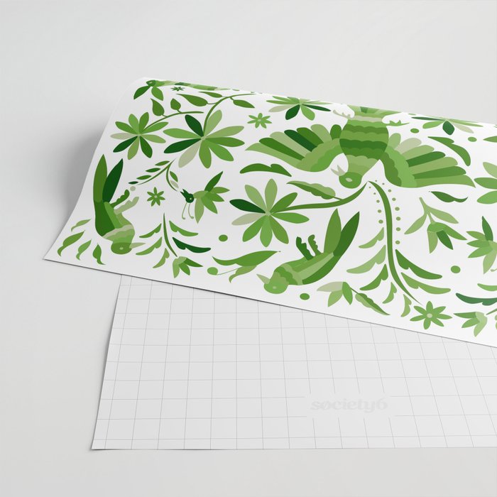 Mexican Otomí Design in Green by Akbaly Wrapping Paper Gallery Image 2