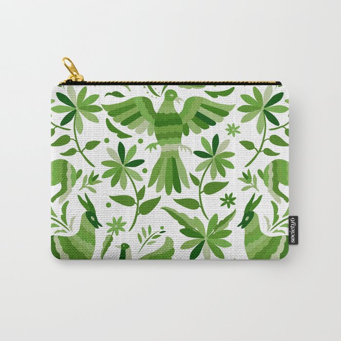 Mexican Otomí Design in Green by Akbaly Carry All Pouch Gallery Image 1