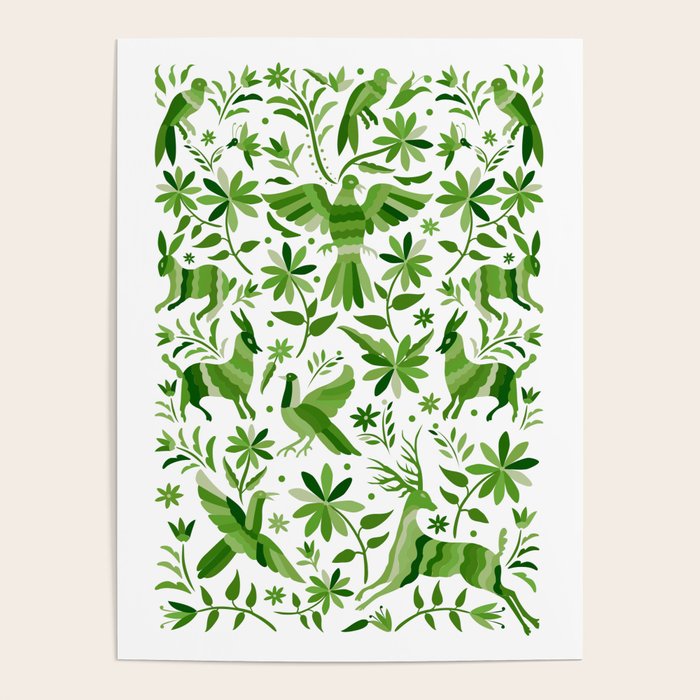 Mexican Otomí Design in Green by Akbaly Poster Gallery Image 4