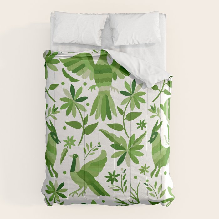 Mexican Otomí Design in Green by Akbaly Comforter Gallery Image 1