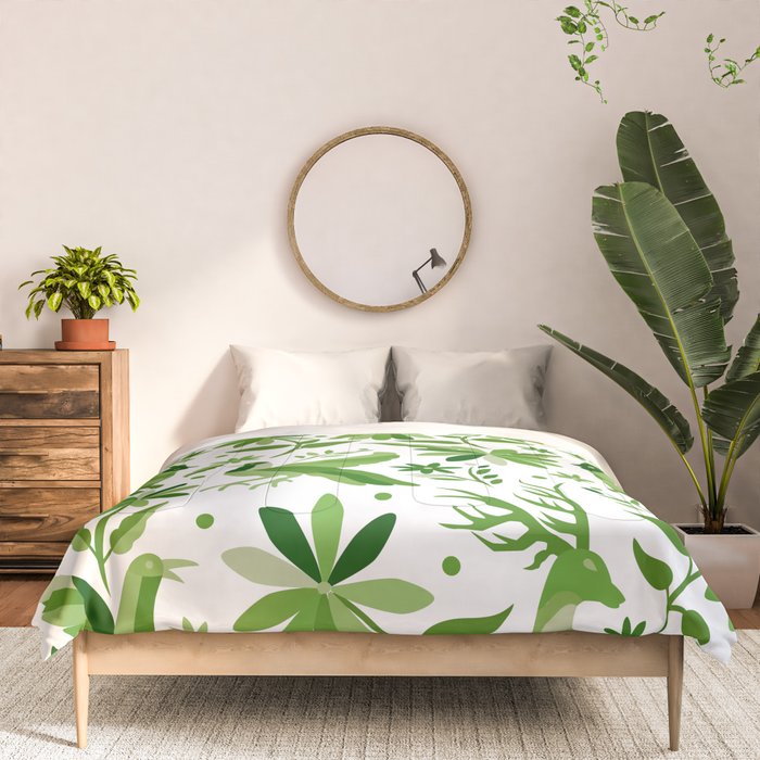 Mexican Otomí Design in Green by Akbaly Comforter Gallery Image 3