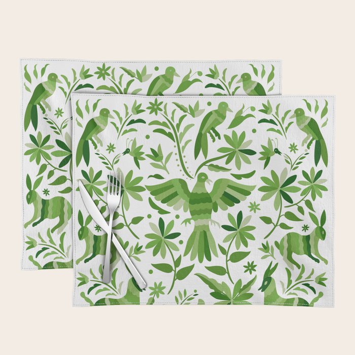Mexican Otomí Design in Green by Akbaly Placemat Gallery Image 1