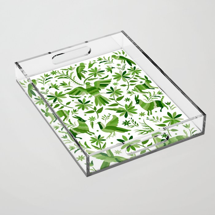 Mexican Otomí Design in Green by Akbaly Acrylic Tray Gallery Image 1