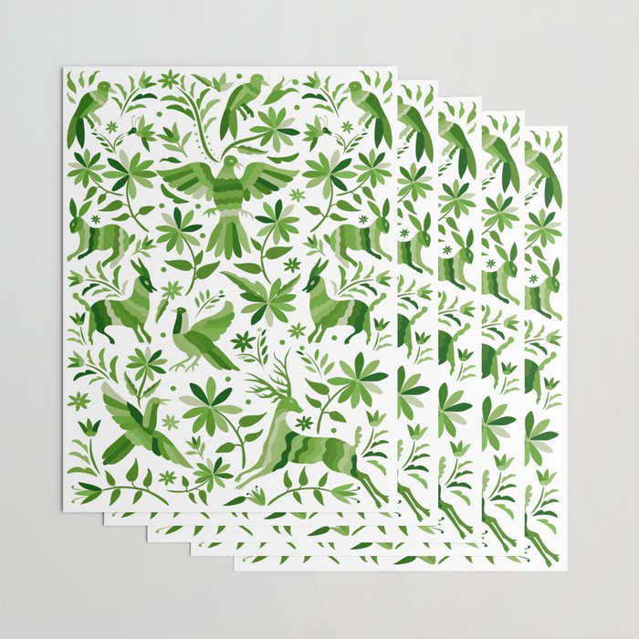 Mexican Otomí Design in Green by Akbaly Wrapping Paper Gallery Image 3