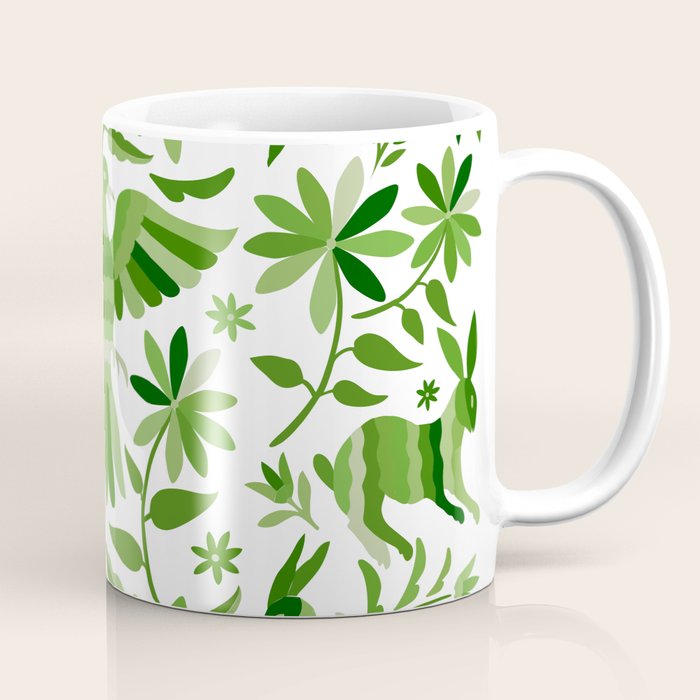 Mexican Otomí Design in Green by Akbaly Coffee Mug Gallery Image 1
