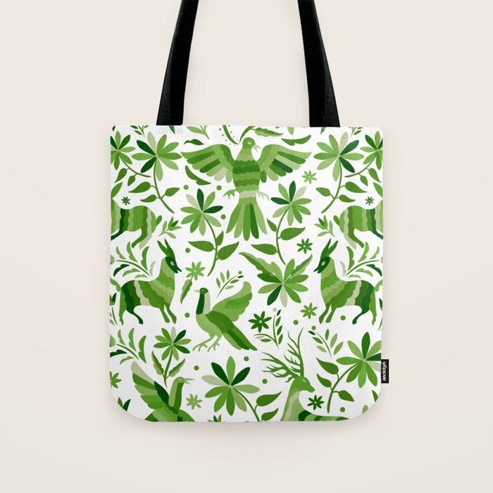 Mexican Otomí Design in Green by Akbaly Tote Bag Gallery Image 1