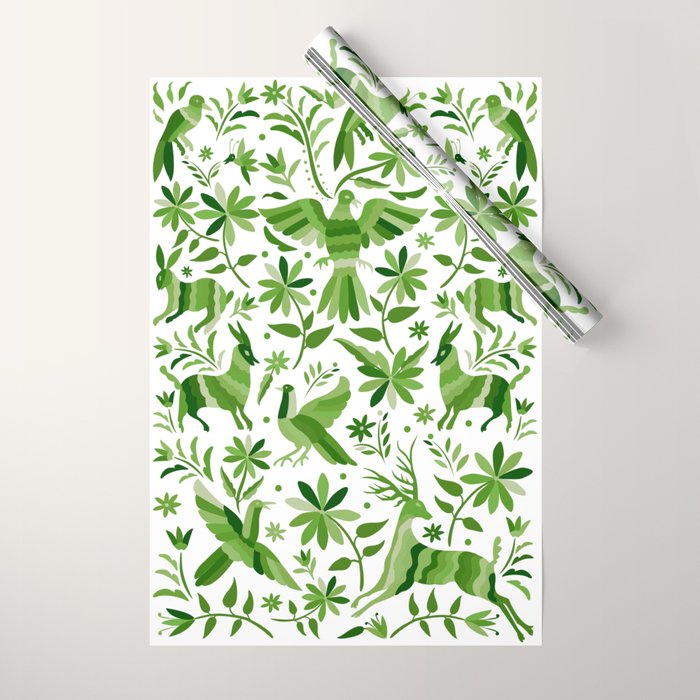 Mexican Otomí Design in Green by Akbaly Wrapping Paper Gallery Image 1