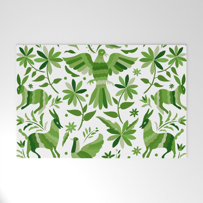 Mexican Otomí Design In Green By Akbaly Welcome Mat