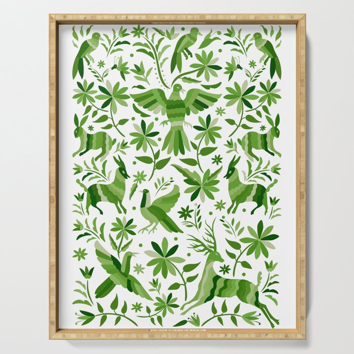 Mexican Otomí Design in Green by Akbaly Serving Tray Gallery Image 1
