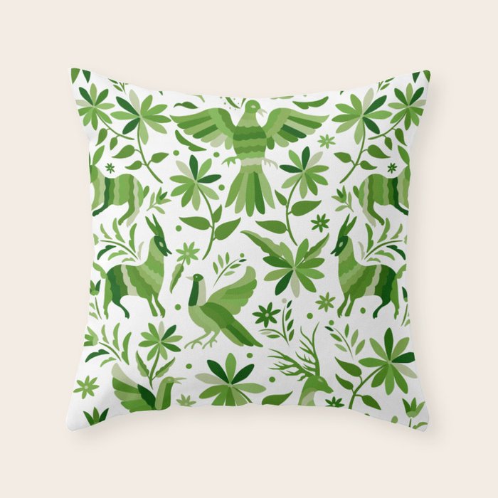 Mexican Otomí Design in Green by Akbaly Throw Pillow Gallery Image 6