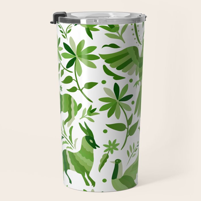 Mexican Otomí Design in Green by Akbaly Travel Mug Gallery Image 3