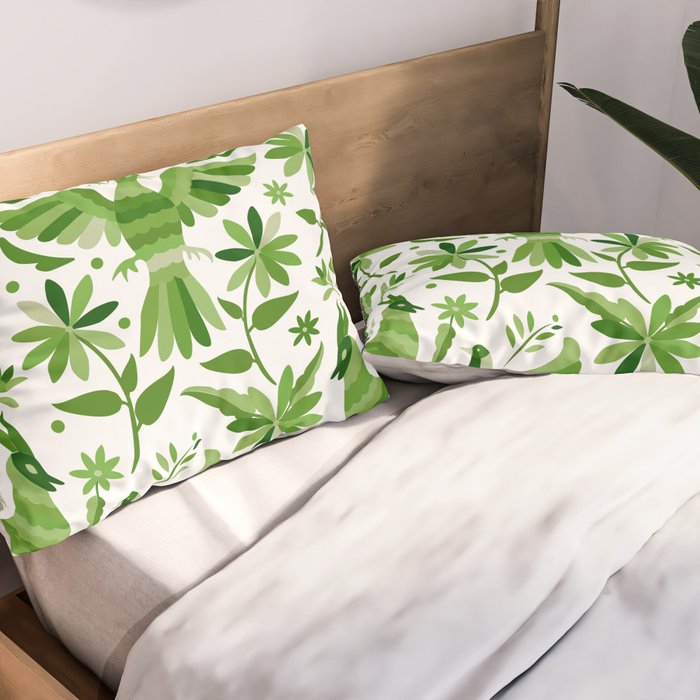 Mexican Otomí Design in Green by Akbaly Pillow Sham Gallery Image 2