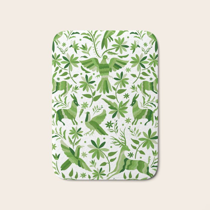 Mexican Otomí Design in Green by Akbaly Bath Mat Gallery Image 1