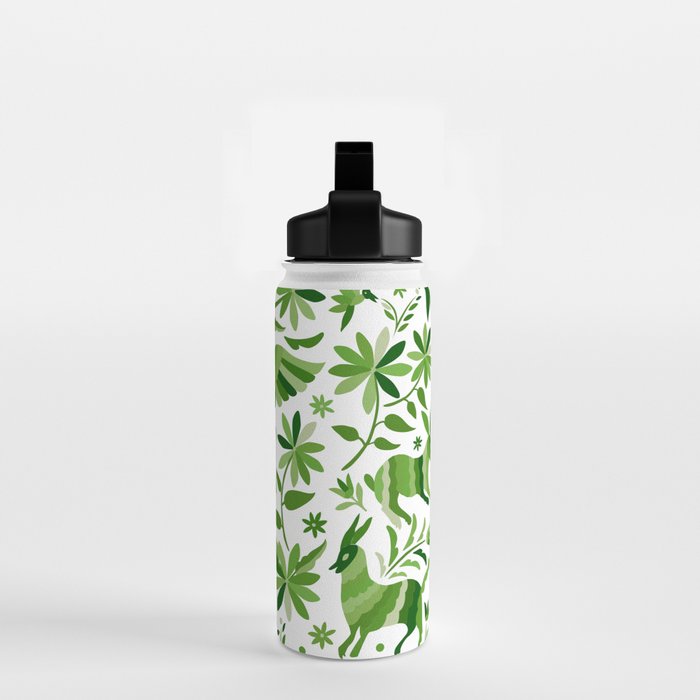 Mexican Otomí Design in Green by Akbaly Water Bottle Gallery Image 2
