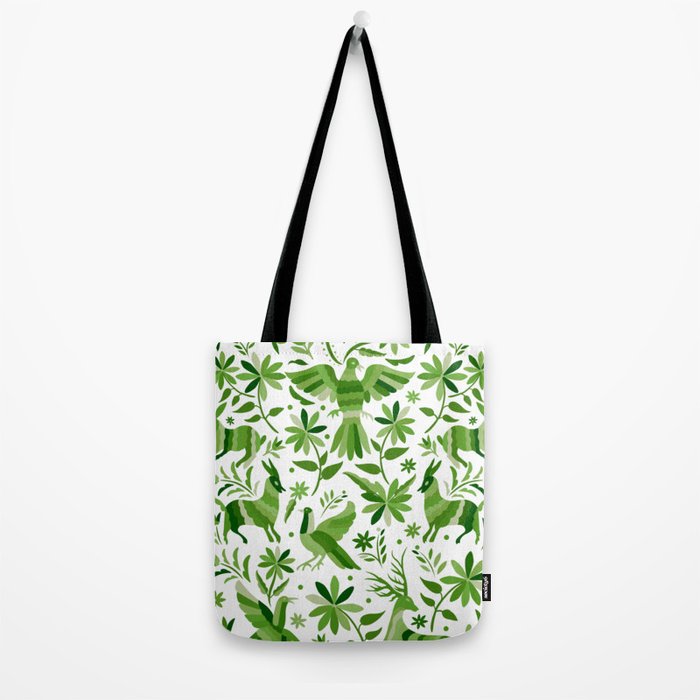Mexican Otomí Design in Green by Akbaly Tote Bag Gallery Image 2