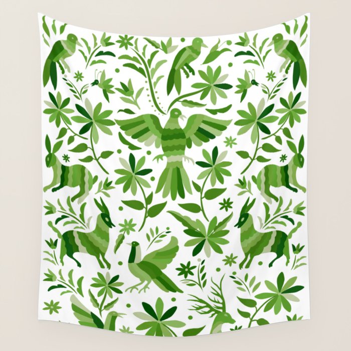 Mexican Otomí Design in Green by Akbaly Wall Tapestry Gallery Image 4