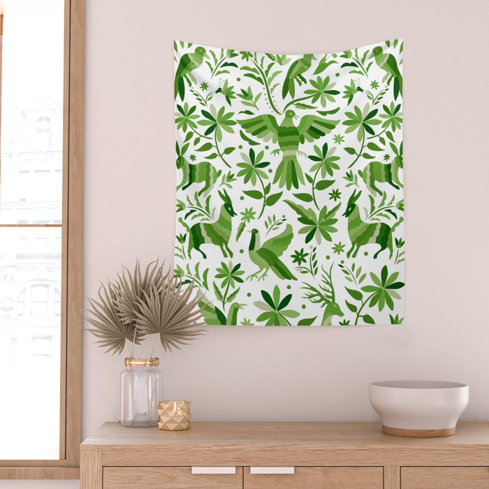 Mexican Otomí Design in Green by Akbaly Wall Tapestry Gallery Image 2
