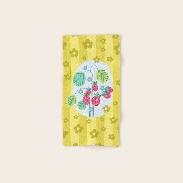 Sweet Strawberry Plant Friends in Yellow & Pink Bath Towel Gallery Image 1