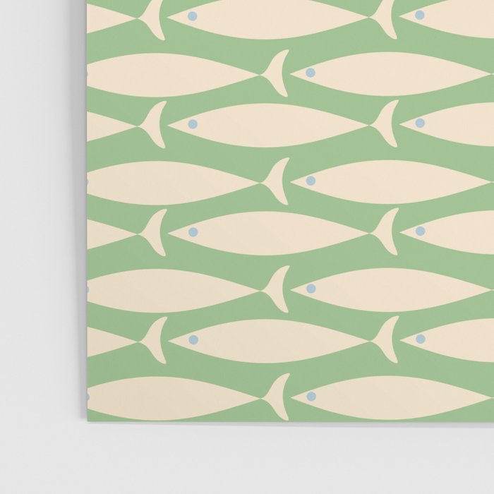 Coastal Fish Mid Century Modern Minimalist Pattern in Light Pastel Green Cream Blue Poster Gallery Image 3