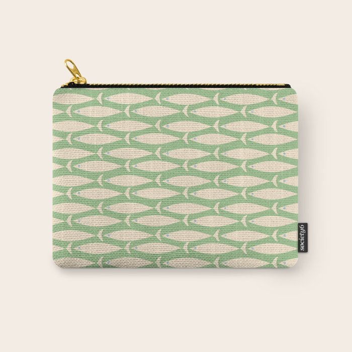 Coastal Fish Mid Century Modern Minimalist Pattern in Light Pastel Green Cream Blue Carry All Pouch Gallery Image 1