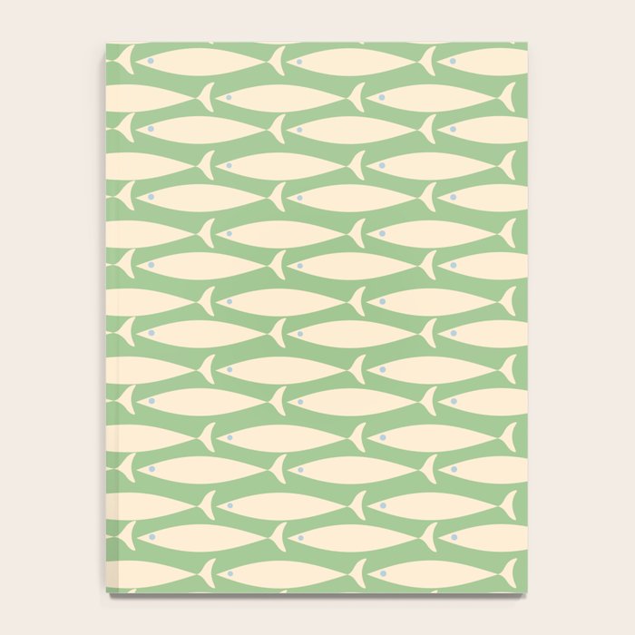 Coastal Fish Mid Century Modern Minimalist Pattern in Light Pastel Green Cream Blue Notebook Gallery Image 4