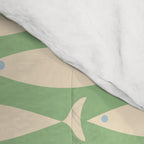 Coastal Fish Mid Century Modern Minimalist Pattern in Light Pastel Green Cream Blue Comforter Gallery Image 4