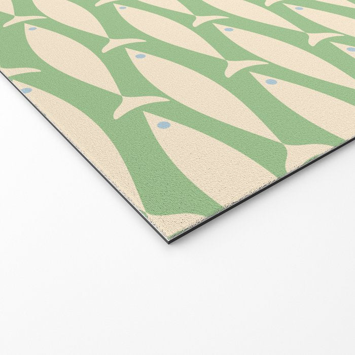 Coastal Fish Mid Century Modern Minimalist Pattern in Light Pastel Green Cream Blue Welcome Mat Gallery Image 2
