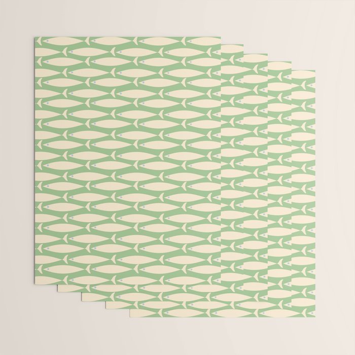 Coastal Fish Mid Century Modern Minimalist Pattern in Light Pastel Green Cream Blue Wrapping Paper Gallery Image 3