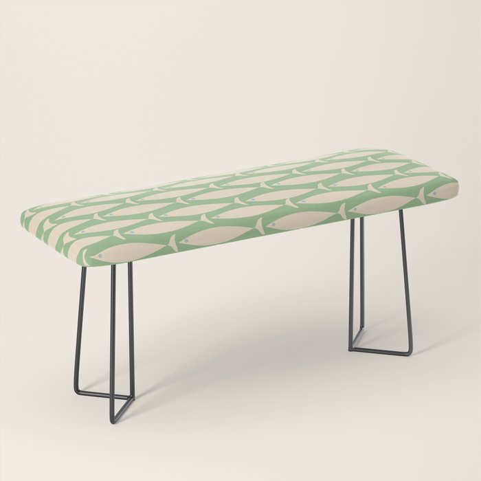 Coastal Fish Mid Century Modern Minimalist Pattern in Light Pastel Green Cream Blue Bench Gallery Image 1