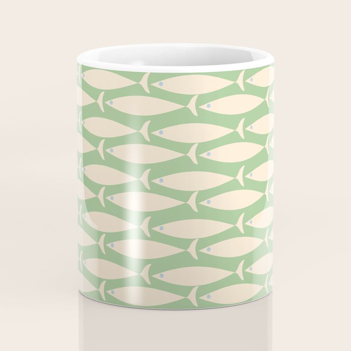 Coastal Fish Mid Century Modern Minimalist Pattern in Light Pastel Green Cream Blue Coffee Mug Gallery Image 4