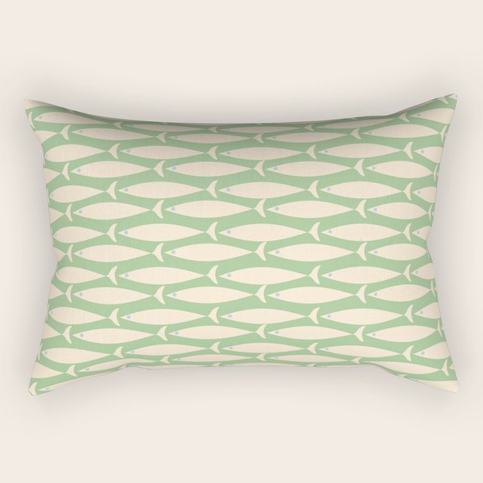 Coastal Fish Mid Century Modern Minimalist Pattern in Light Pastel Green Cream Blue Rectangular Pillow Gallery Image 2
