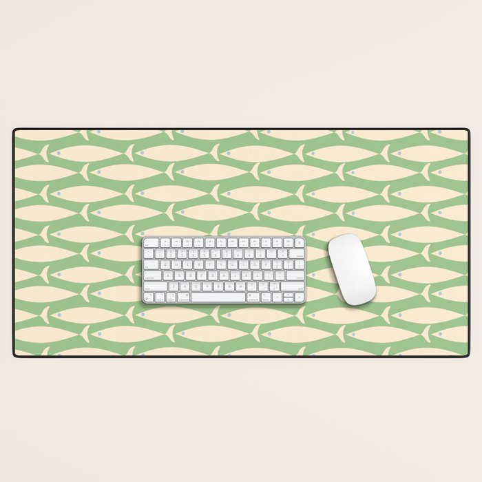 Coastal Fish Mid Century Modern Minimalist Pattern in Light Pastel Green Cream Blue Desk Mat Gallery Image 1