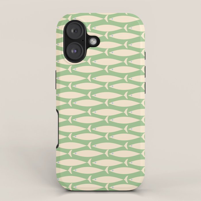 Coastal Fish Mid Century Modern Minimalist Pattern in Light Pastel Green Cream Blue iPhone Case Gallery Image 1