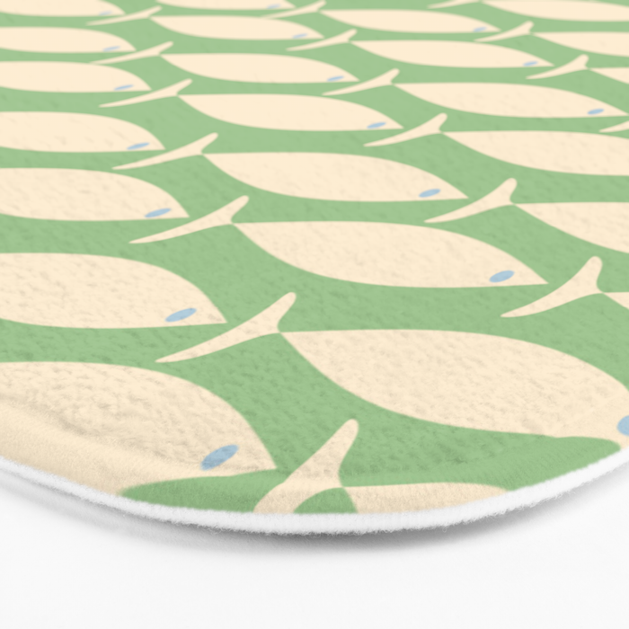 Coastal Fish Mid Century Modern Minimalist Pattern in Light Pastel Green Cream Blue Bath Mat Gallery Image 3