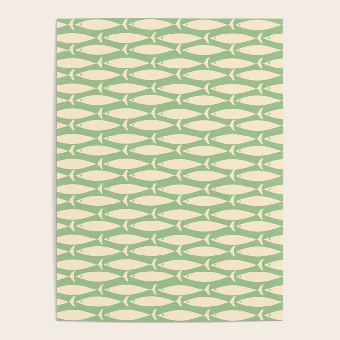 Coastal Fish Mid Century Modern Minimalist Pattern in Light Pastel Green Cream Blue Poster Gallery Image 4