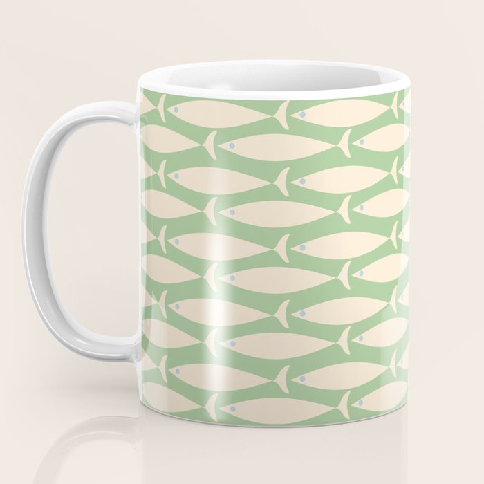 Coastal Fish Mid Century Modern Minimalist Pattern in Light Pastel Green Cream Blue Coffee Mug Gallery Image 3