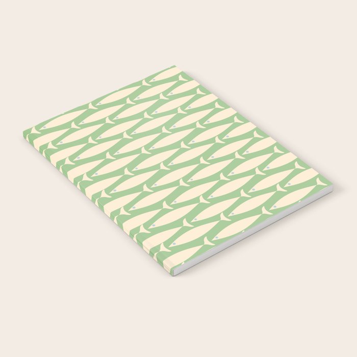 Coastal Fish Mid Century Modern Minimalist Pattern in Light Pastel Green Cream Blue Notebook Gallery Image 1