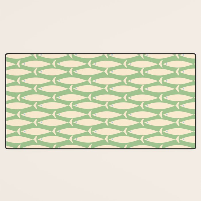 Coastal Fish Mid Century Modern Minimalist Pattern in Light Pastel Green Cream Blue Desk Mat Gallery Image 3