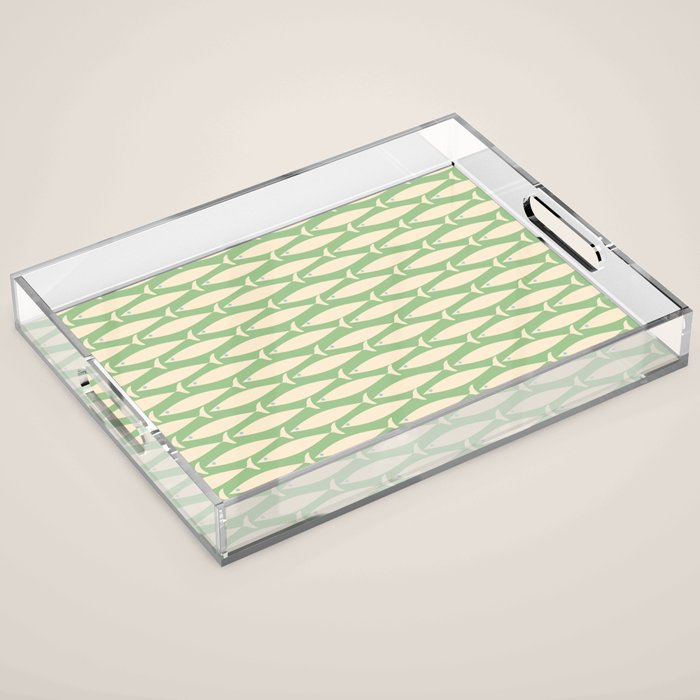 Coastal Fish Mid Century Modern Minimalist Pattern in Light Pastel Green Cream Blue Acrylic Tray Gallery Image 1